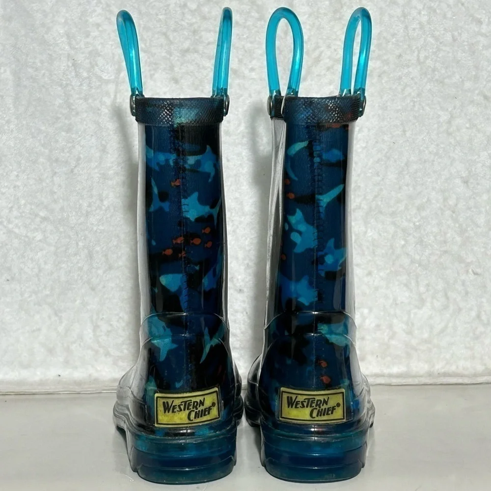 Western Chief Little Kids Camo Shark Waterproof w/Lights Rain Boots SZ US 9